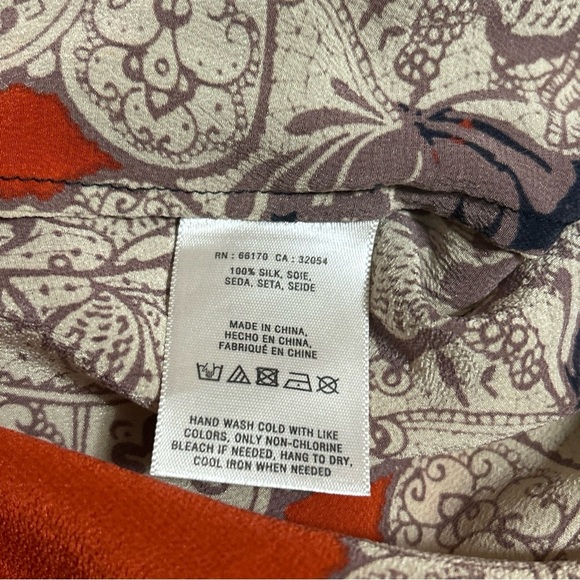 Anthropologie Meadow Rue Blue Orange Silk Blossom Blouse Women's Size Medium - Picture 9 of 10